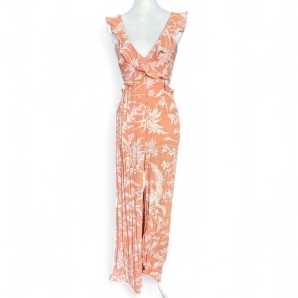 H&M Women’s Peach Orange White Floral Tropical Beach Summer Cutout Tie Jumpsuit